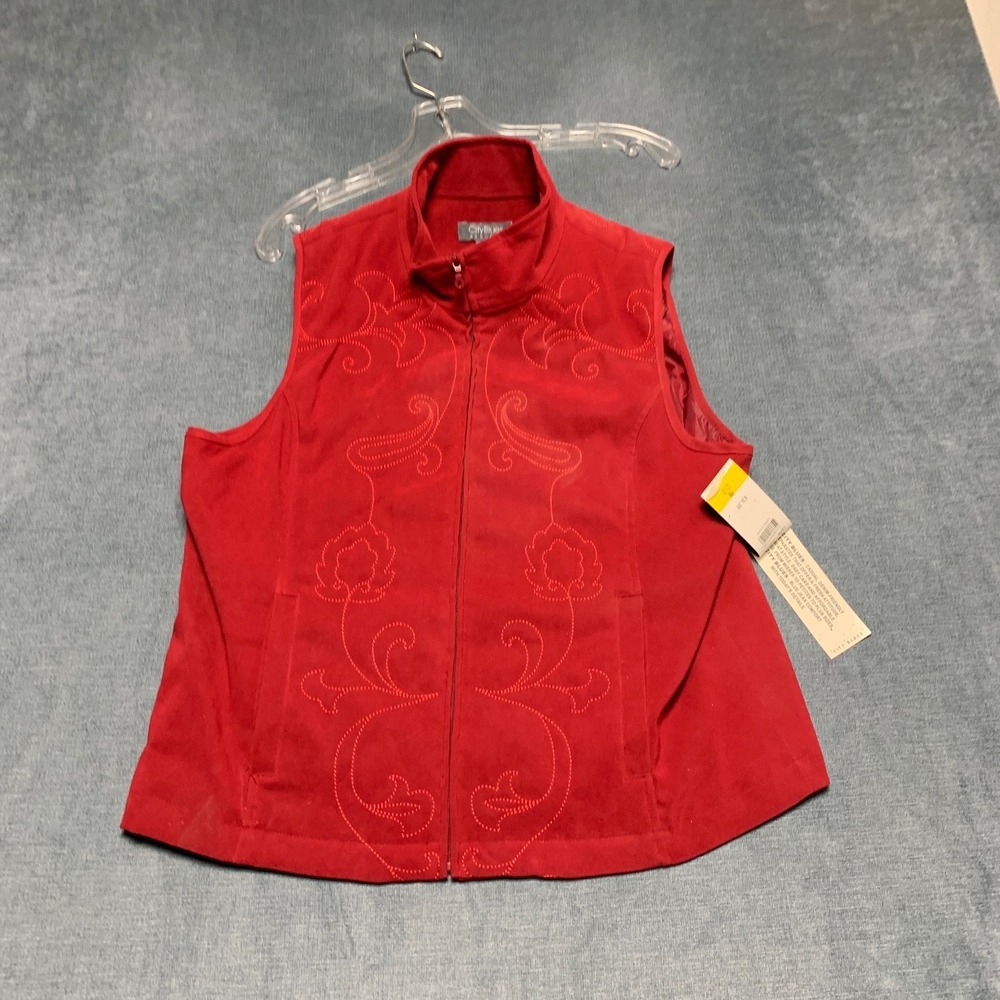 City Blues by Koret Fleece Vest Womens PM(10-12) Cherry Embroidered Full Zip